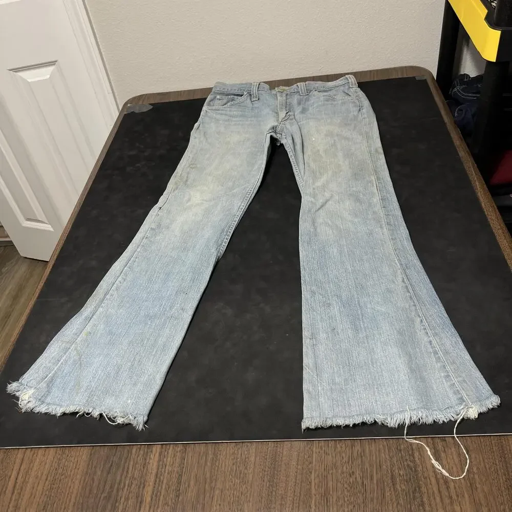 Vintage Lee Jeans Zombie Distress Mens 32x29 Denim Flare 60s Thrashed USA 1970s